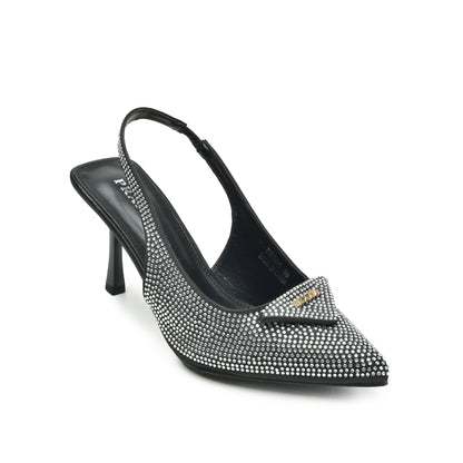 Elegant Black Rhinestone Slingback Heels | 438N-C