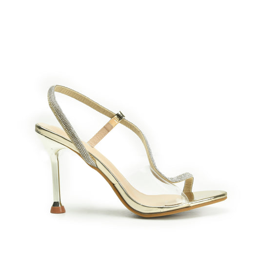 Stylish Gold High Heel Sandals with Clear Strap | 264G-X