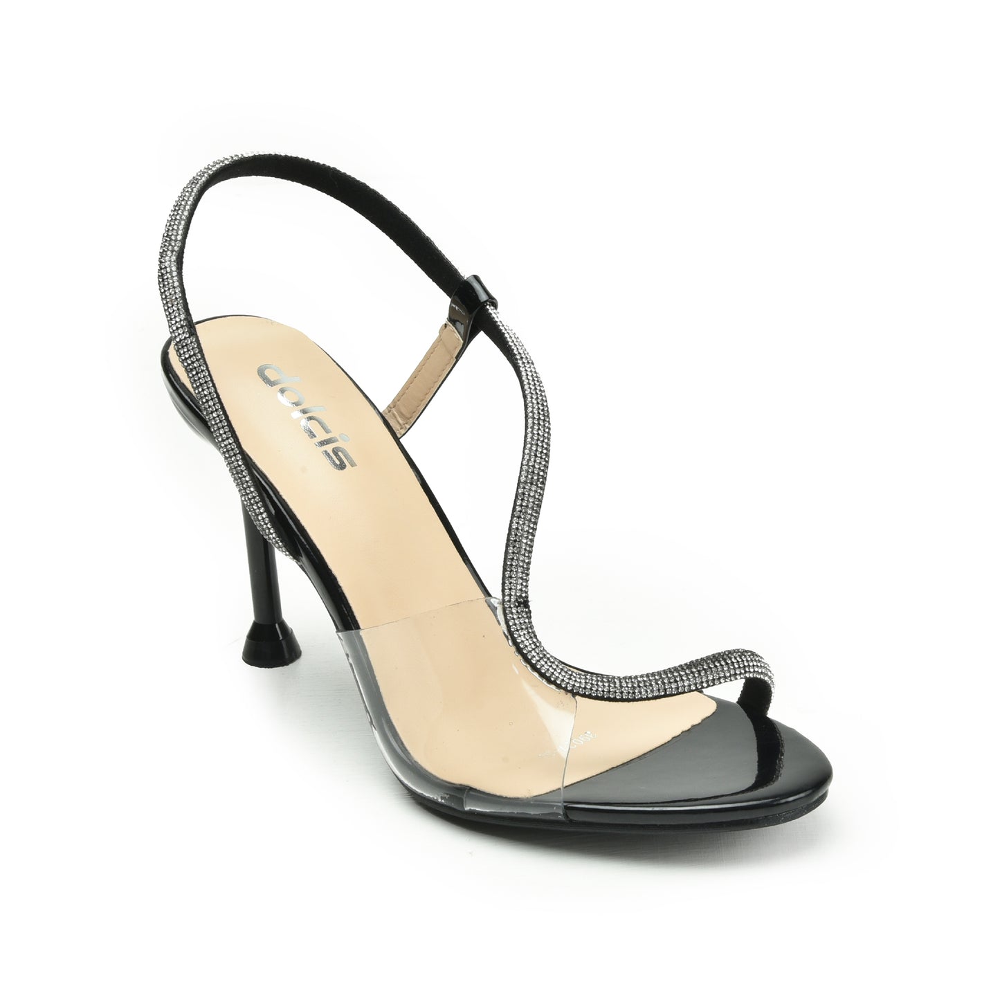 Stylish Black High Heel Sandals with Clear Strap | 264G-C