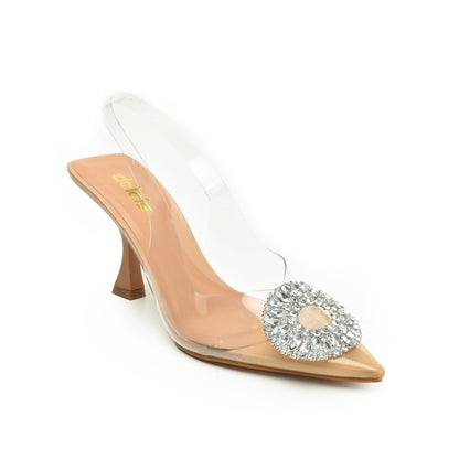 Elegant Beige Transparent Slingback Heels | 437N-F