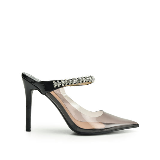 Sleek Black Transparent High Heel Mules | 436N-C