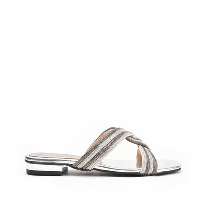 Stylish Silver Strappy Flats Slippers | 547L-S