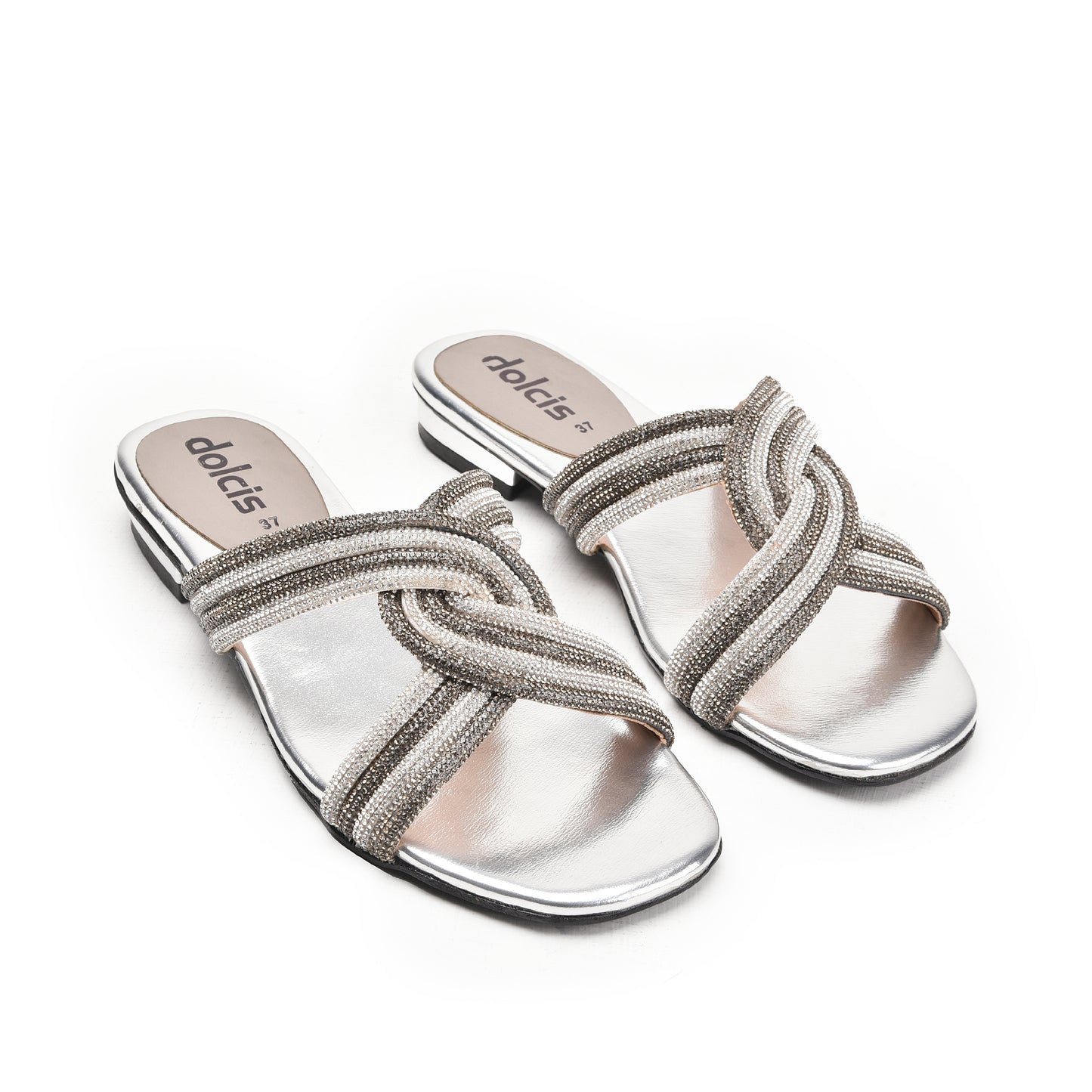 Stylish Silver Strappy Flats Slippers | 547L-S