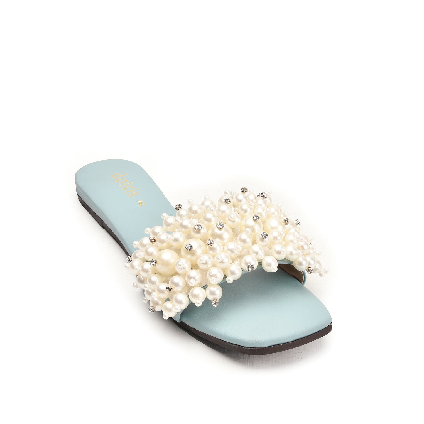 Elegant Blue Pearl-Embellished Flats Slippers | 531L-N