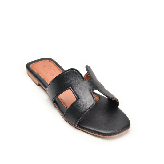 Black Slip-On Flats with Cut-Out Design Slippers | 597K-C