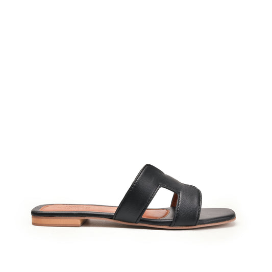 Black Slip-On Flats with Cut-Out Design Slippers | 597K-C