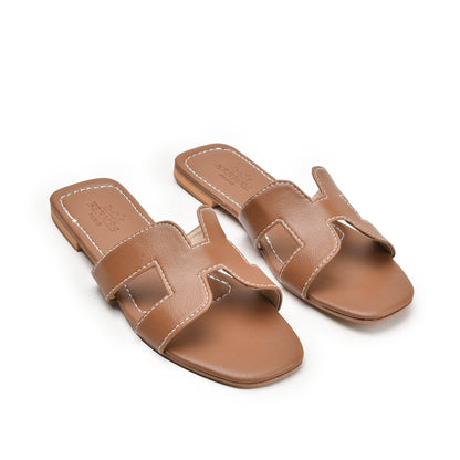 Tan Slip-On Flats with Cut-Out Design Slippers | 597K-B