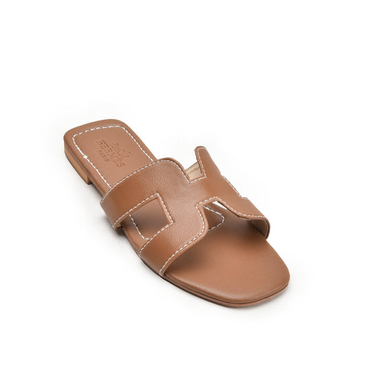 Tan Slip-On Flats with Cut-Out Design Slippers | 597K-B