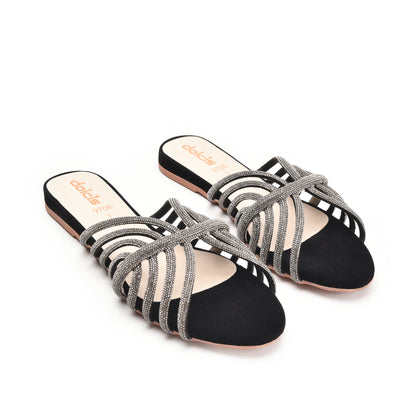 Stylish Black Strappy Flats Slippers| 563K-C