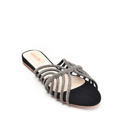 Stylish Black Strappy Flats Slippers| 563K-C