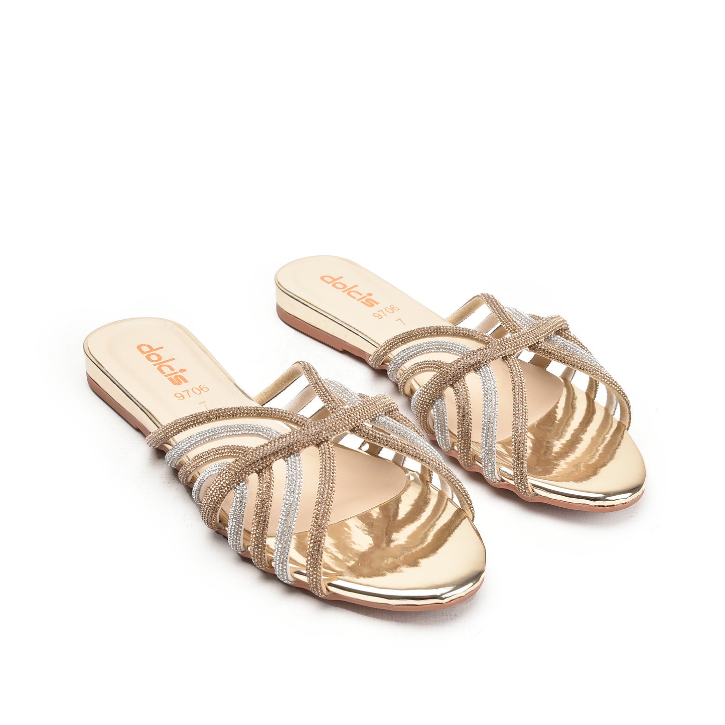 Elegant Gold and Silver Strappy Flats Slippers | 563K-XT