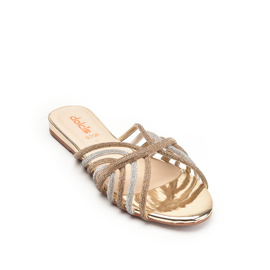 Elegant Gold and Silver Strappy Flats Slippers | 563K-XT
