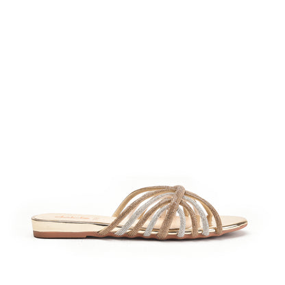 Elegant Gold and Silver Strappy Flats Slippers | 563K-XT