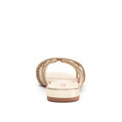 Elegant Gold and Silver Strappy Flats Slippers | 563K-XT