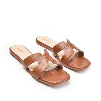 Classic Brown Croc-Embossed Flats Slippers | 544L-B
