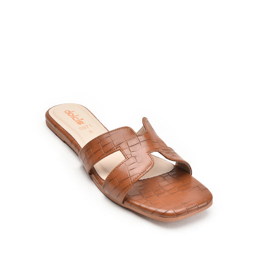 Classic Brown Croc-Embossed Flats Slippers | 544L-B
