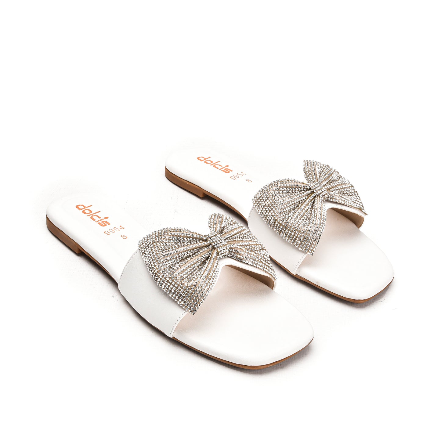 Elegant White Embellished Flats Slippers | 543L-W