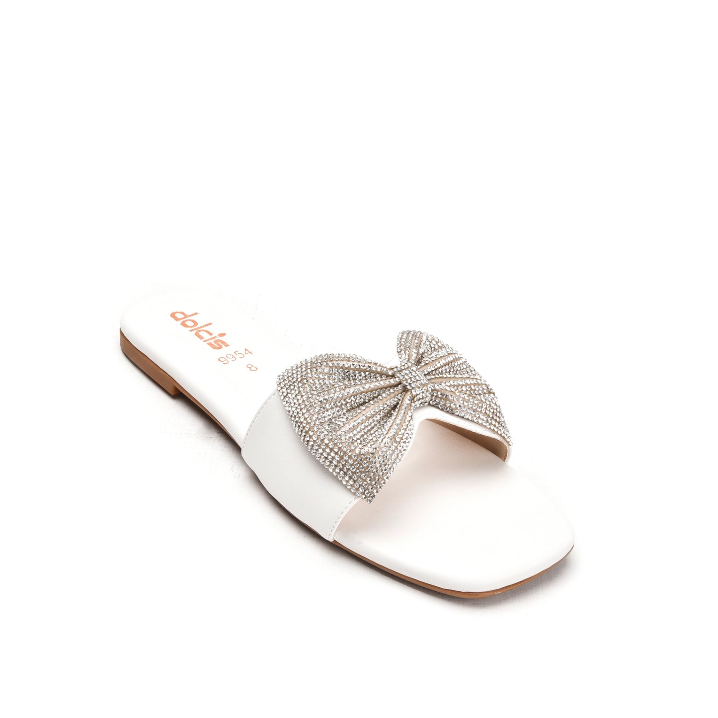 Elegant White Embellished Flats Slippers | 543L-W