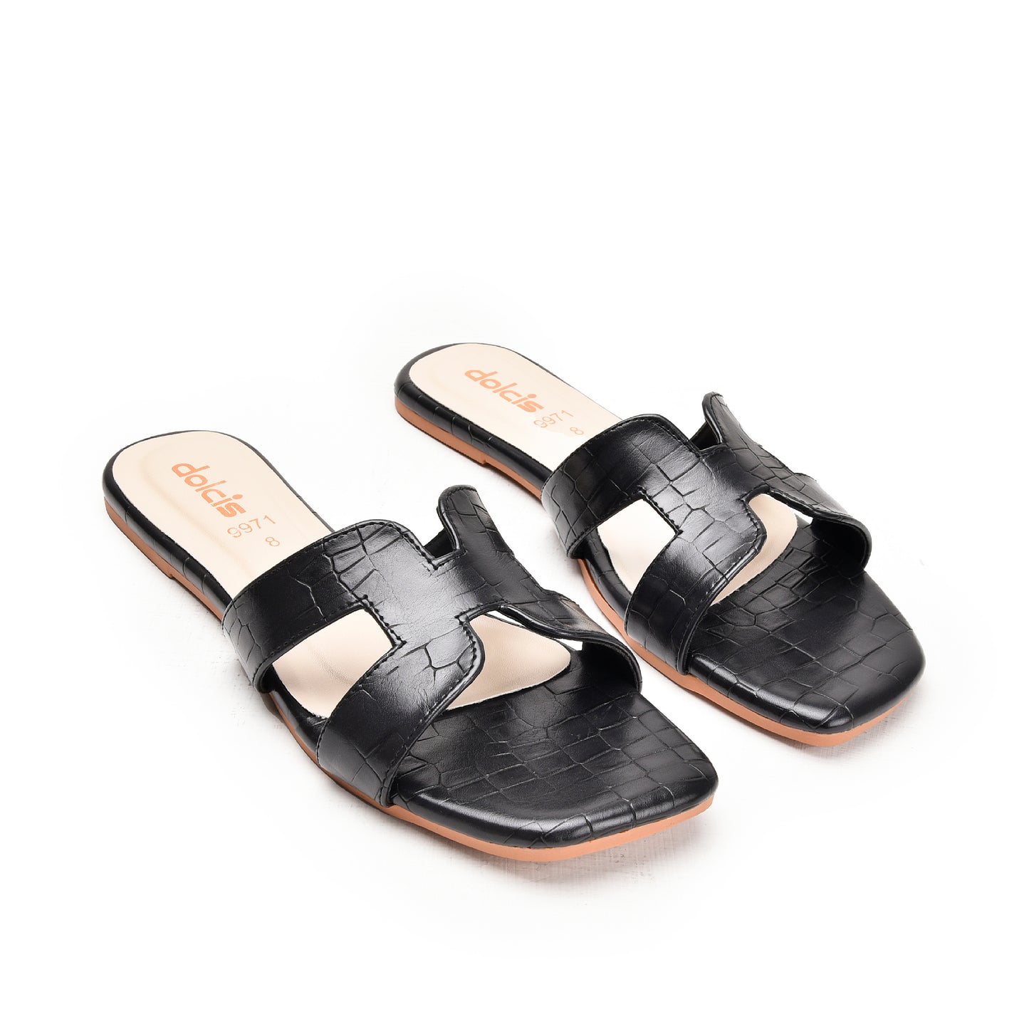 Classic Black Croc-Styled Flats Slippers | 544L-C