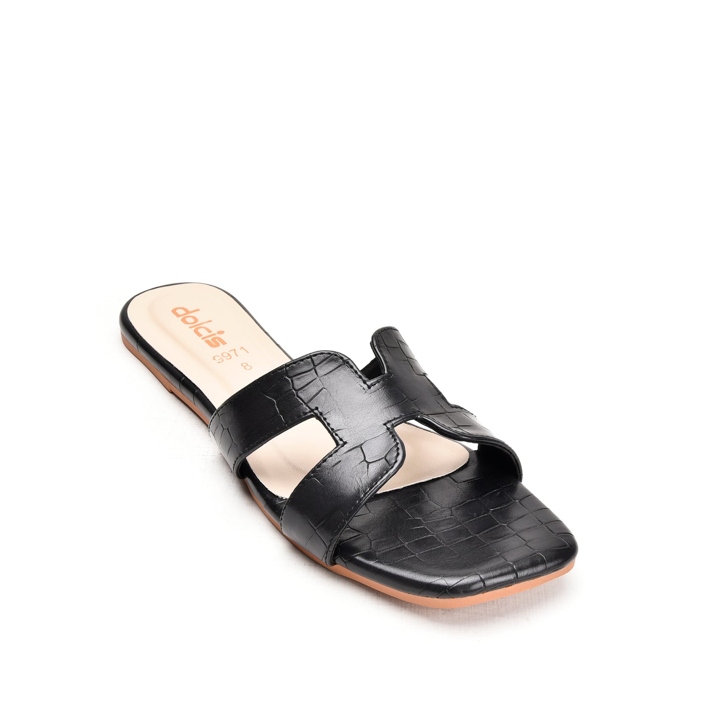 Classic Black Croc-Styled Flats Slippers | 544L-C