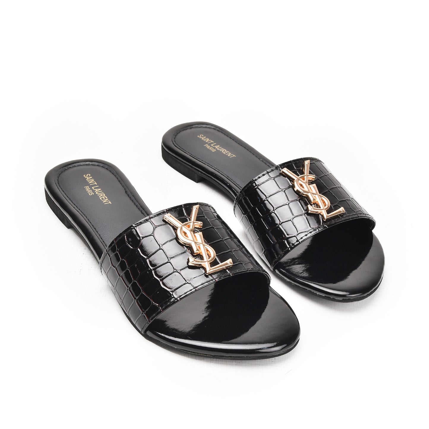 Classic Black Croc-Embossed Flats Slippers | 513L-C
