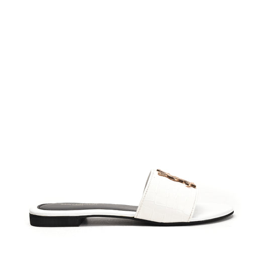 Chic White Croc-Embossed Flats Slippers| 513L-W