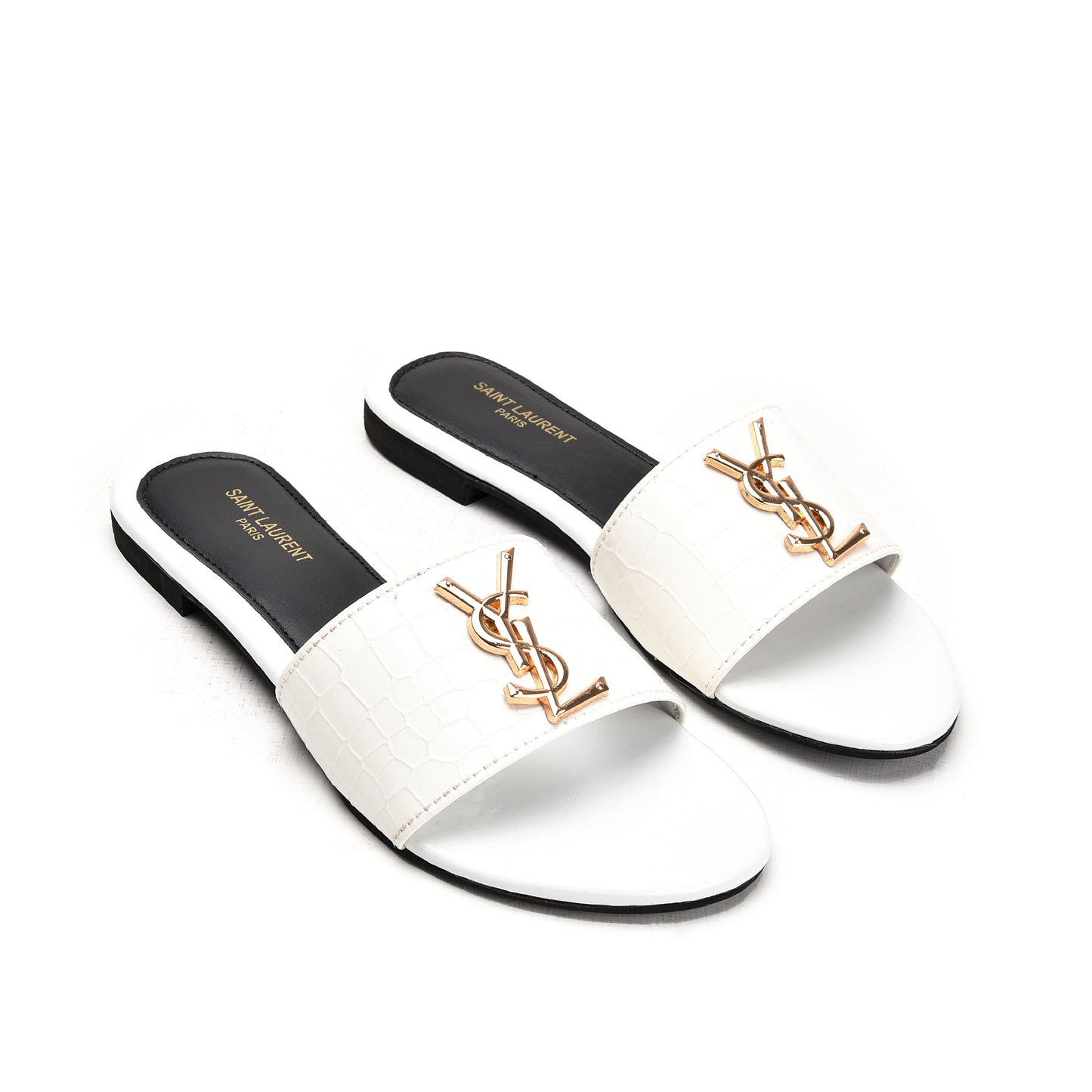 Chic White Croc-Embossed Flats Slippers| 513L-W
