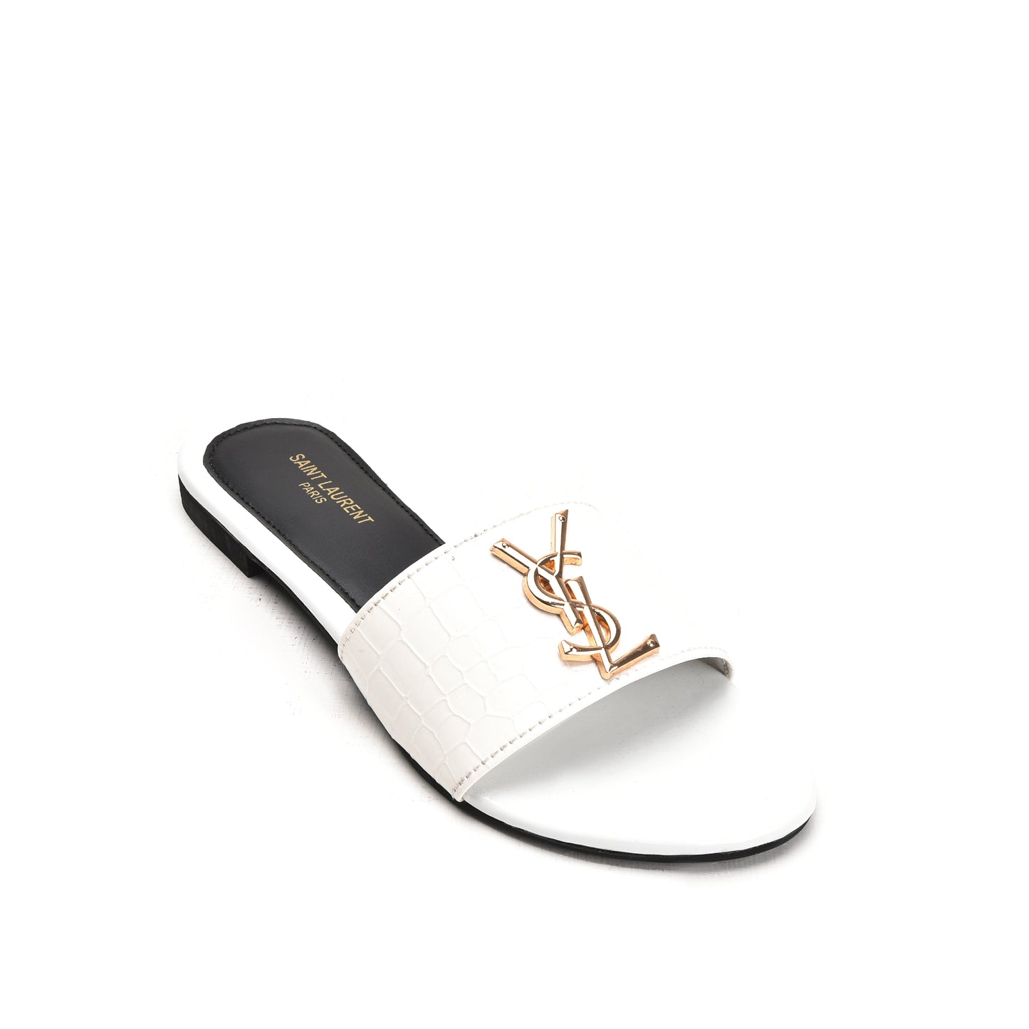 Chic White Croc-Embossed Flats Slippers| 513L-W