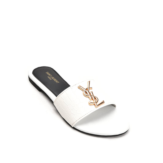 Chic White Croc-Embossed Flats Slippers| 513L-W