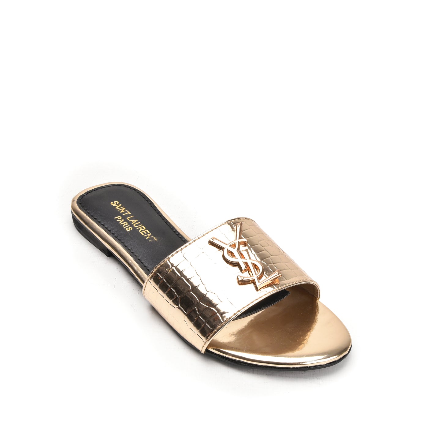 Luxurious Gold Croc-Embossed Flats Slippers | 513L-X