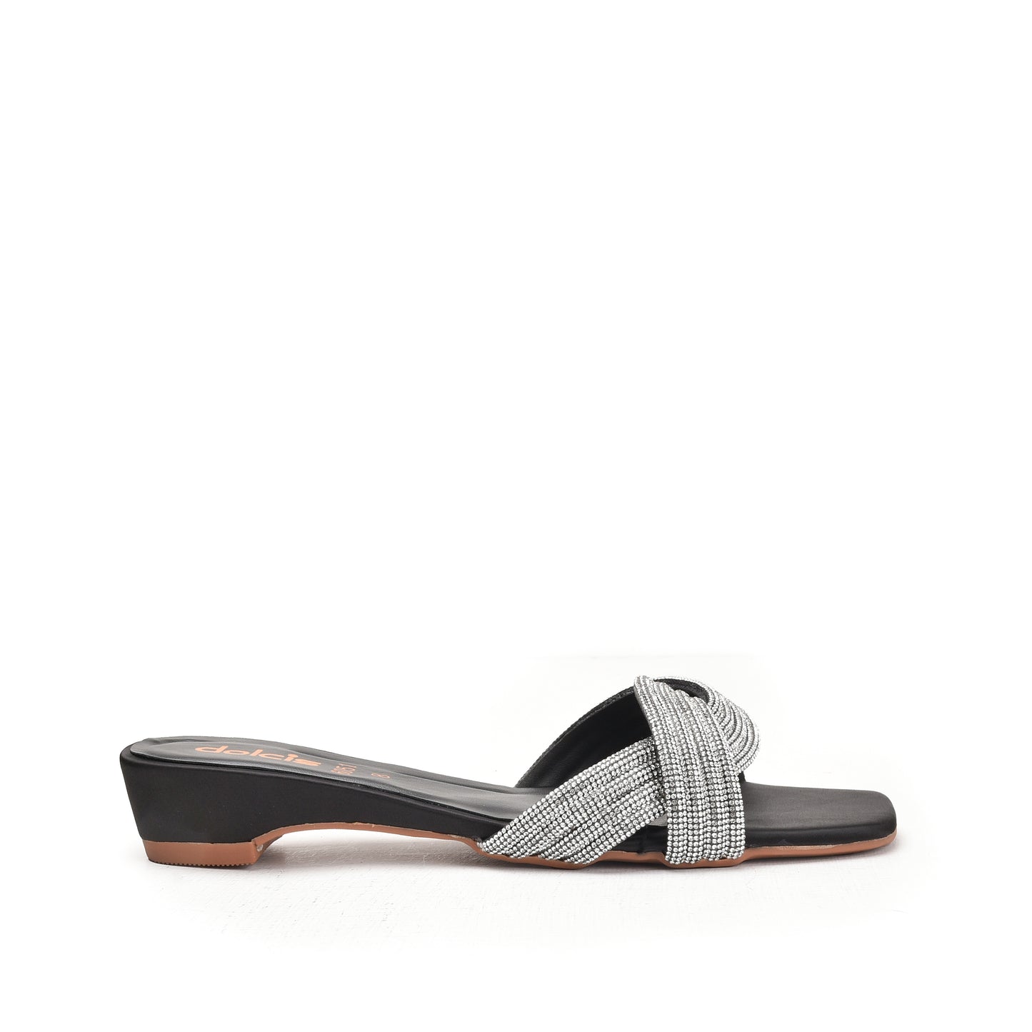 Elegant Black Strappy Heeled Flats Slippers | 548L-C