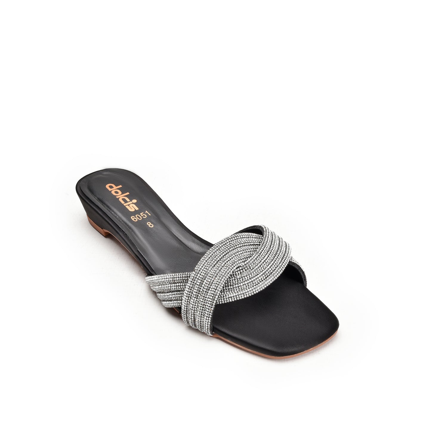 Elegant Black Strappy Heeled Flats Slippers | 548L-C