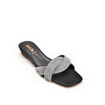 Elegant Black Strappy Heeled Flats Slippers | 548L-C