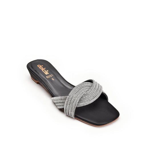 Elegant Black Strappy Heeled Flats Slippers | 548L-C