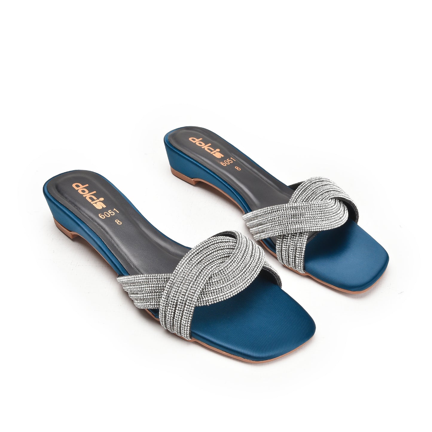 Chic Blue Strappy Heeled Flats Slippers | 548L-K