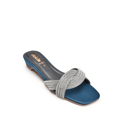 Chic Blue Strappy Heeled Flats Slippers | 548L-K