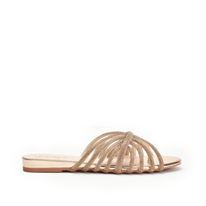 Elegant Gold Strappy Flats Slippers | 563K-X