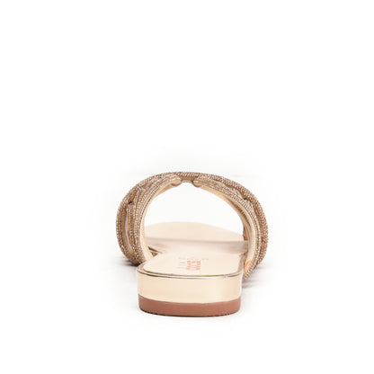 Elegant Gold Strappy Flats Slippers | 563K-X