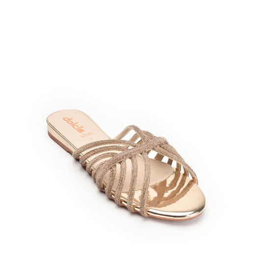 Elegant Gold Strappy Flats Slippers | 563K-X