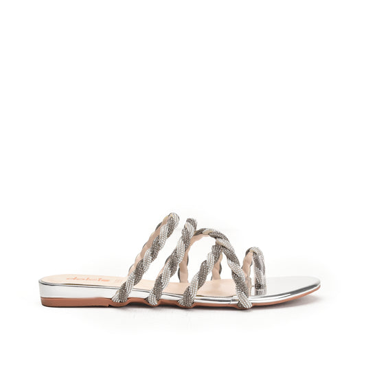 Stylish Silver Strappy Slippers | 774R-S