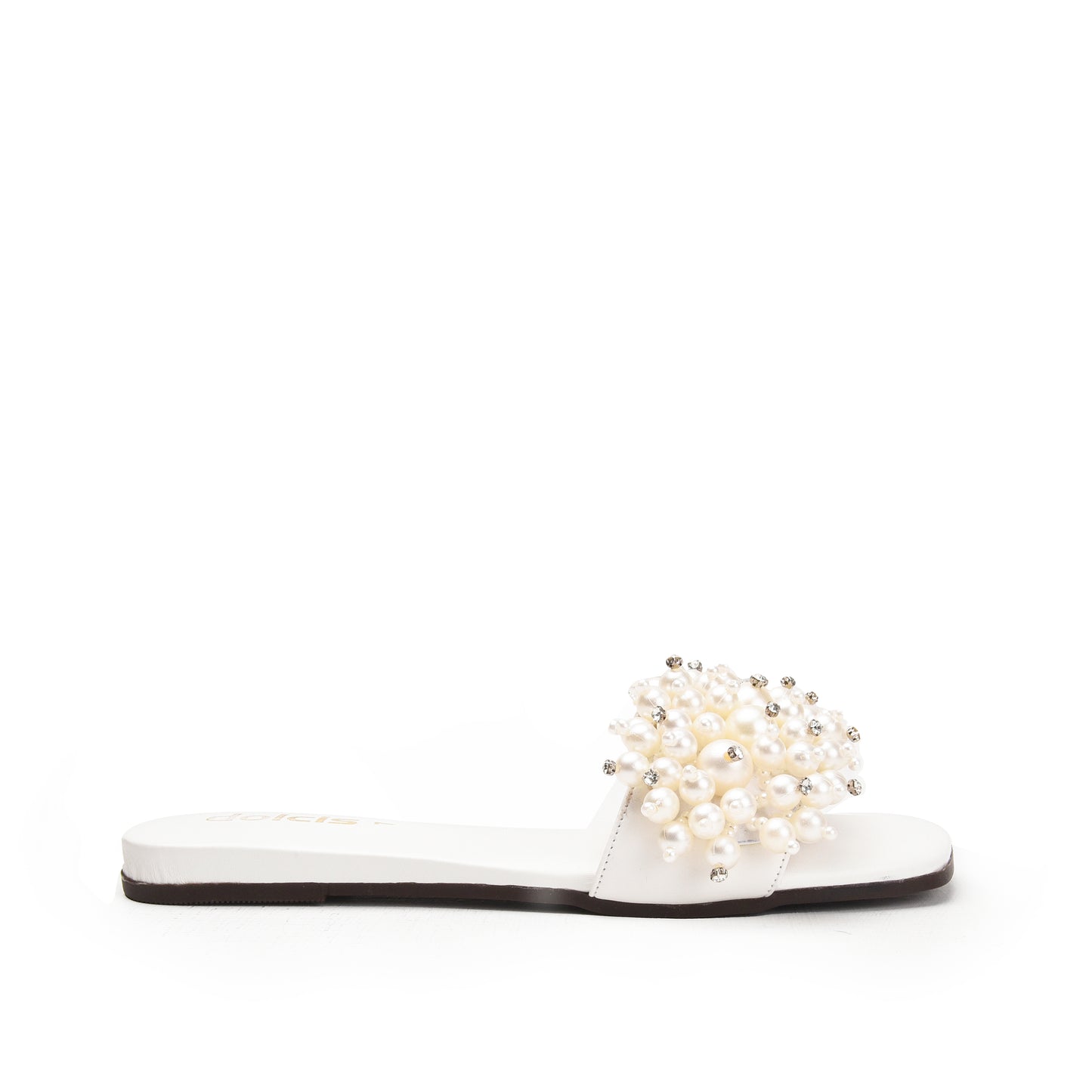 Elegant White Pearl-Embellished Flats Slippers | 531L-W