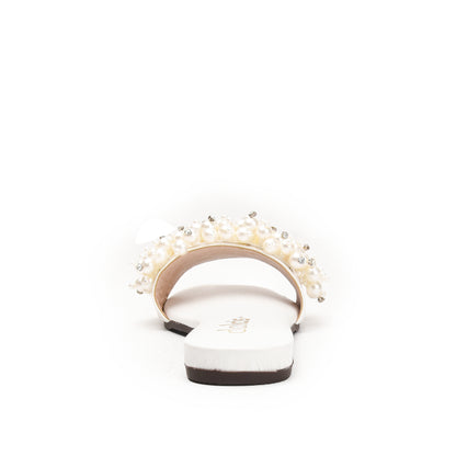 Elegant White Pearl-Embellished Flats Slippers | 531L-W