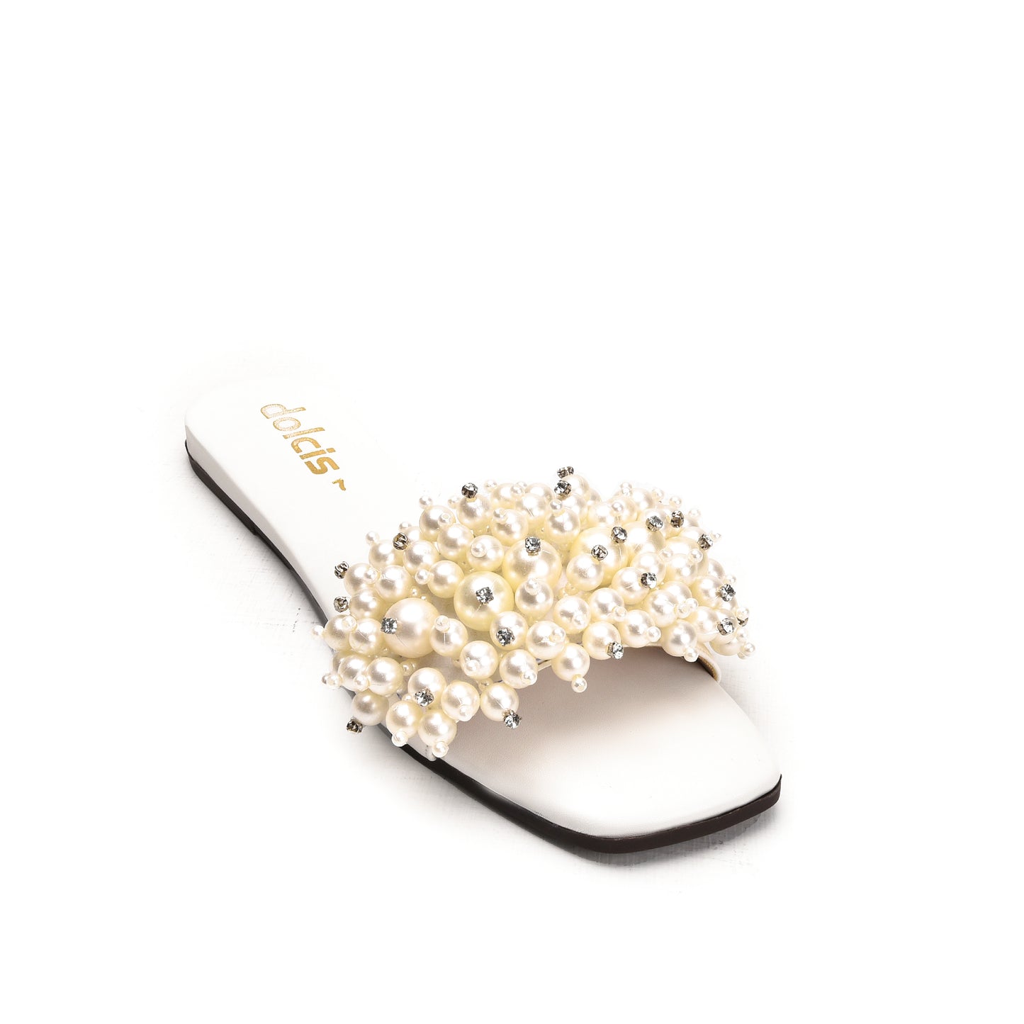 Elegant White Pearl-Embellished Flats Slippers | 531L-W