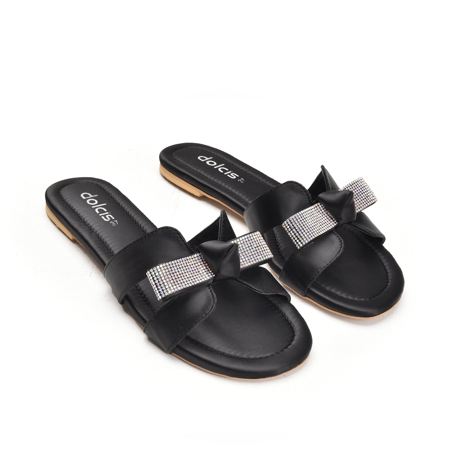 Elegant Black Bow Slide Flats Slippers | 539L-C