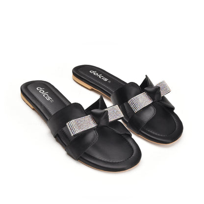Elegant Black Bow Slide Flats Slippers | 539L-C