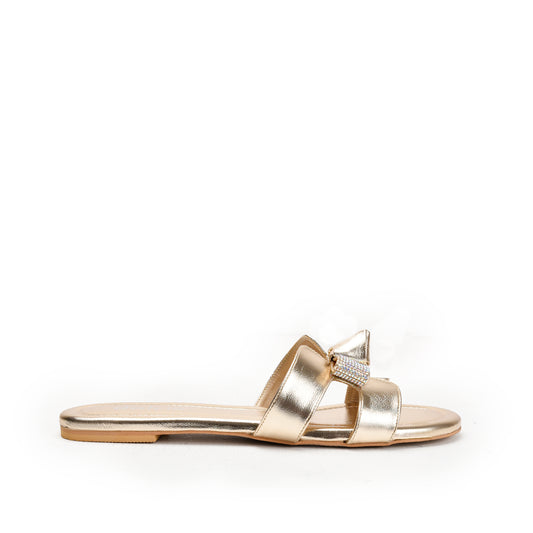 Elegant Gold Bow Slide Flats Slippers | 539L-X