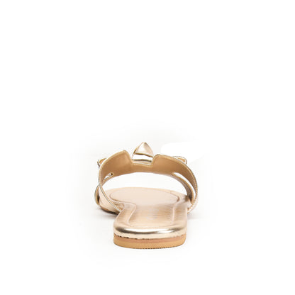 Elegant Gold Bow Slide Flats Slippers | 539L-X