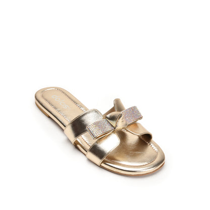 Elegant Gold Bow Slide Flats Slippers | 539L-X