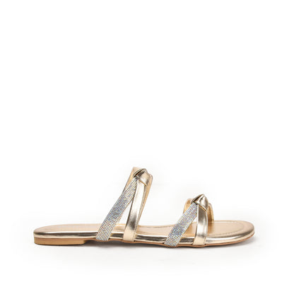 Glamorous Gold Strappy Flats Slippers | 540L-X