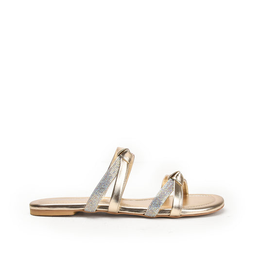 Glamorous Gold Strappy Flats Slippers | 540L-X